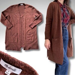Madewell Ryder Cardigan Chestnut Brown Merino Alpaca Blend Open Front Pockets
